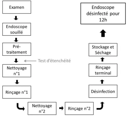 Figure 21 - Les étapes obligatoires quelques soit la procédure de désinfection choisie [Mar 2005]