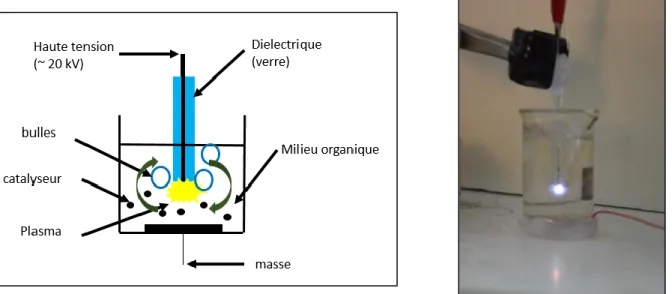 Figure 2.1 – Réacteur utilisé pour les expériences préliminaires. Les flèches sur le schéma  symbolisent les mouvements convectifs observés 