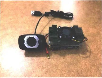 Figure  3-5:  Jetson  TX2  with  Connect  Tech  Orbitty  Carrier  Board.  The  TX2  was also  tested  with  the  Logitech  webcam  shown  on  the  left.