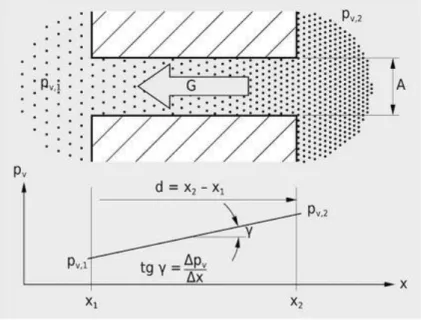 Figure II-2 : Diffusion de la vapeur sous l’effet d’un gradient de pression [10]. 