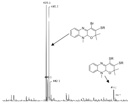 Figure 19 : Spectre de masse du brut de réaction du couplage carbone-soufre sur 72. 