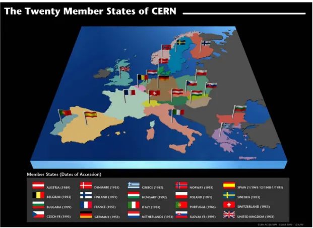 Figure 1-1: Map of Europe with the 20 member states of CERN 
