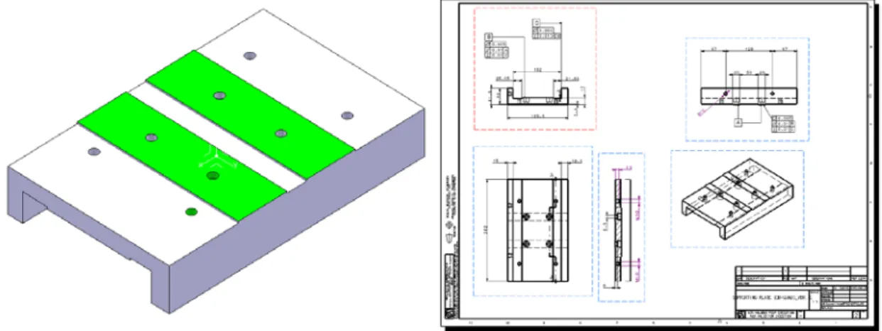 Figure 4-10: Schematic representation and fabrication drawing for the supporting plate of the  DBQ 