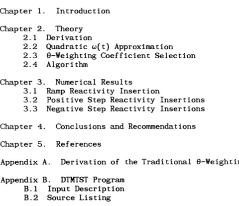 Table  of  Contents Page Chapter  1.  Introduction  6 Chapter  2.  Theory  7 2.1  Derivation  7 2.2  Quadratic w(t)  Approximation  9
