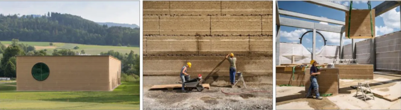 Figure 1.9 Prefabricated rammed earth wall used to build Ricola’s factory in Switzerland 