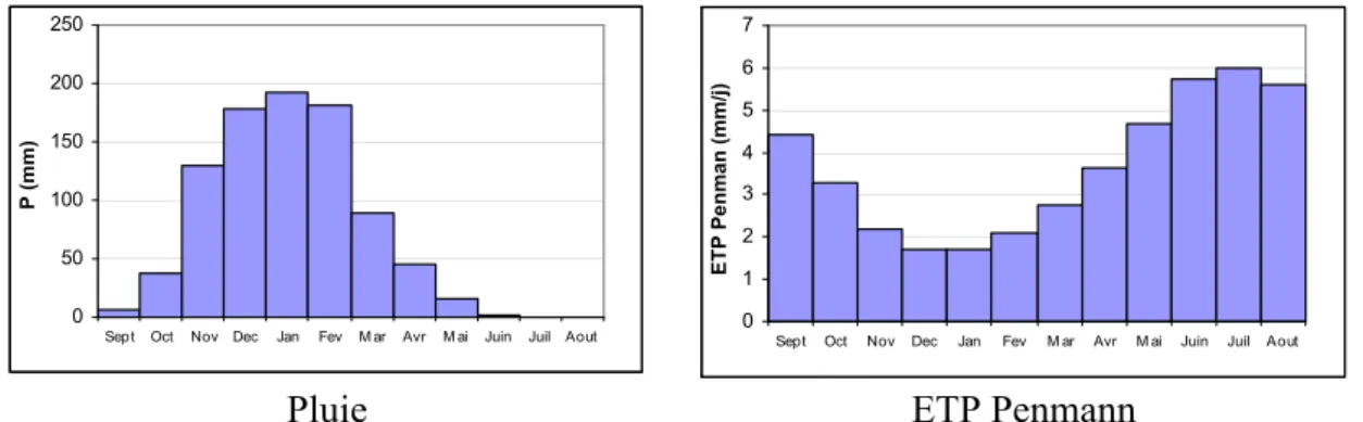 Figure II.2 :  Evolution simultanée de la pluie et de l’ETP mensuelles 