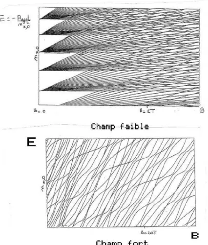 Fig. 2.1 { Dierence entre les niveaux d'energie d'un systeme non-chaotique (en haut) et d'un systeme chaotique (gure du bas)