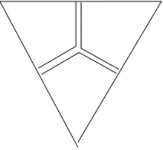 Fig. 2.7 { Triangle equilateral correspondant a un nud a 3 pattes Selon la facon dont les nuds sont relies les uns aux autres, la surface obtenue sera plate ou non