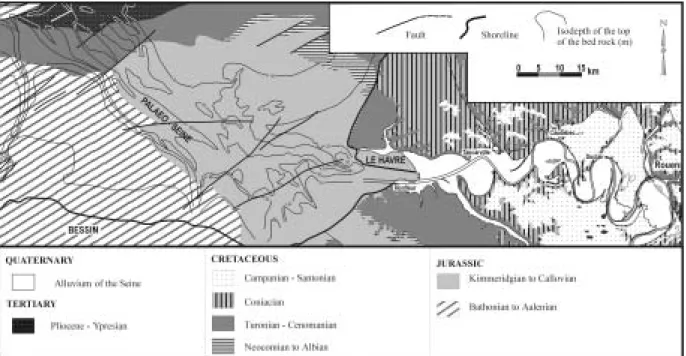 Figure I-9. Carte simplifiée des formations géologiques de la Baie de Seine (Lesueur et al., 2003)