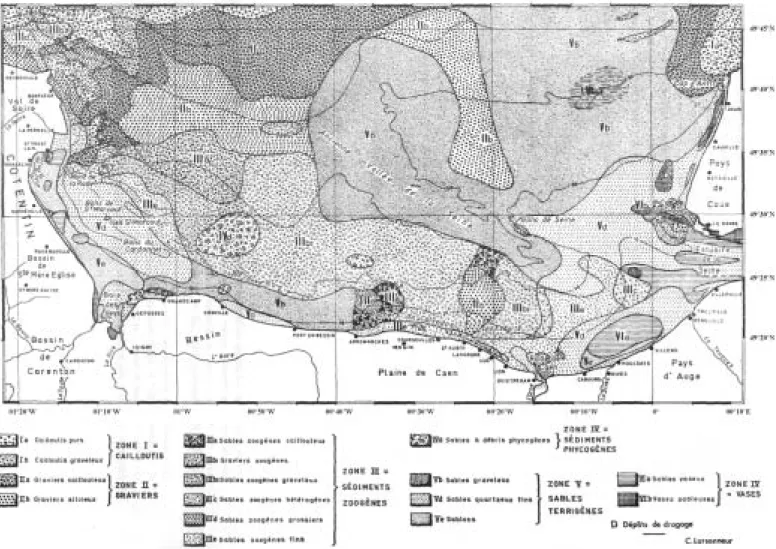Figure I-11. Carte des sédiments superficiels de la Baie de Seine (Larsonneur, 1977). 