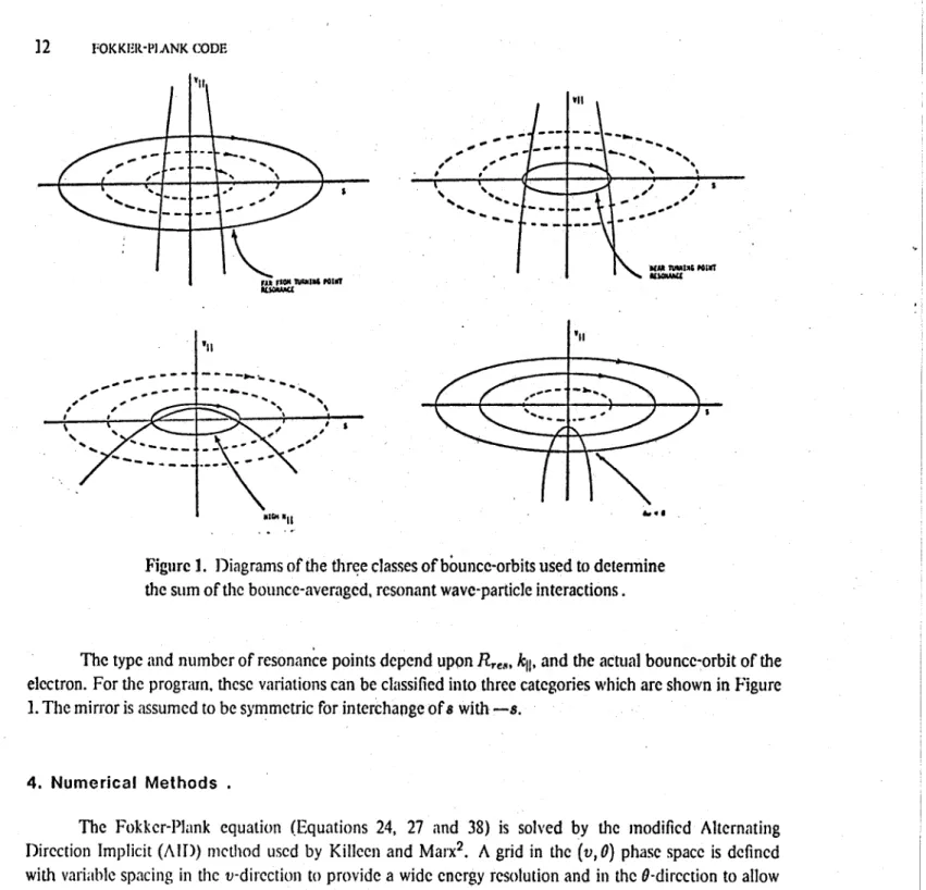 Figure 1.  Diagrams of the three classes  of bounce-orbits used to  detennine the sum of the  bounce-averaged,  resonant wave-particle  interactions.