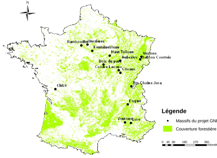 Figure n°2 : Répartition des massifs forestiers du projet GNB en 2012