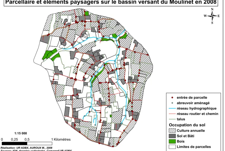 Figure 4 : Parcellaire et éléments du paysage sur le Moulinet en 2008 
