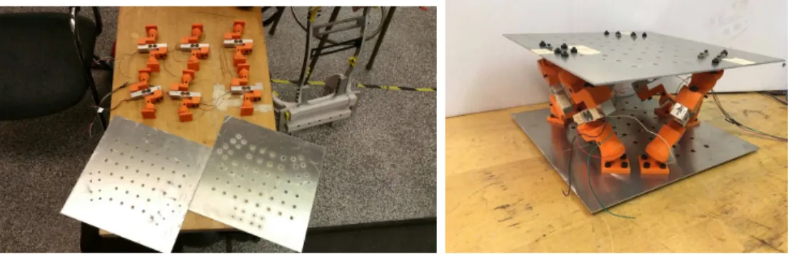 Figure 2-4: The small hex sensor’s legs and platform before assembly, and the com- com-pleted hex sensor.