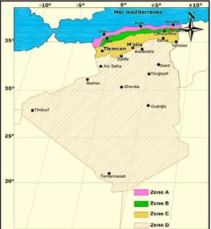 Figure I.2 : Carte des zones climatiques d’Algérie 