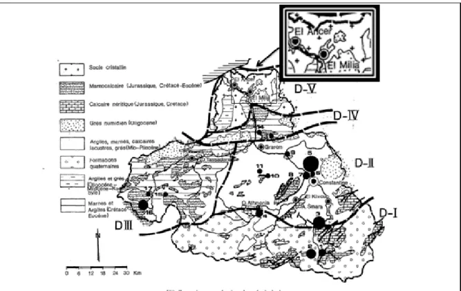 Figure III-5 : Domaines hydrogéologiques du Kebir – Rhumel (Extrait de A. Mebarki). 