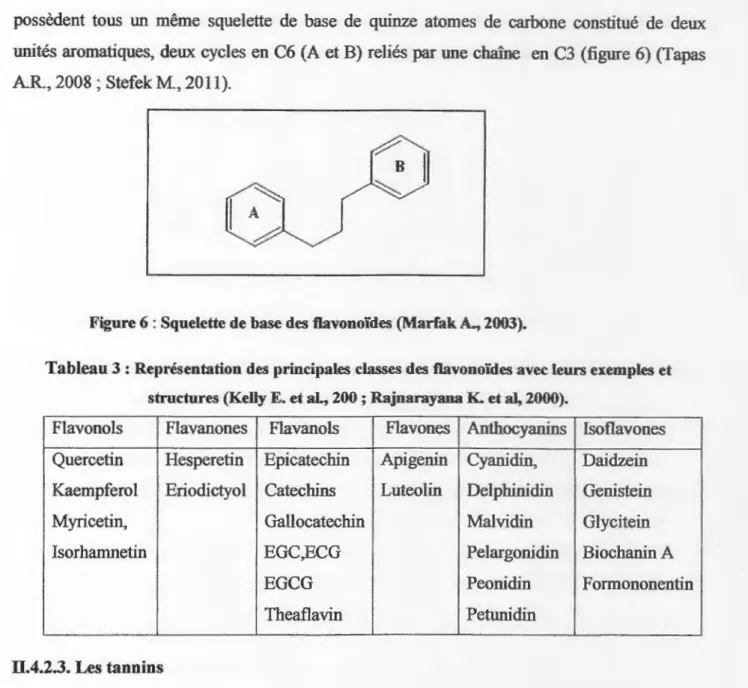 Figure 6 : Squelette de base des flavonoïdes (Marfak  A.~  2003). 