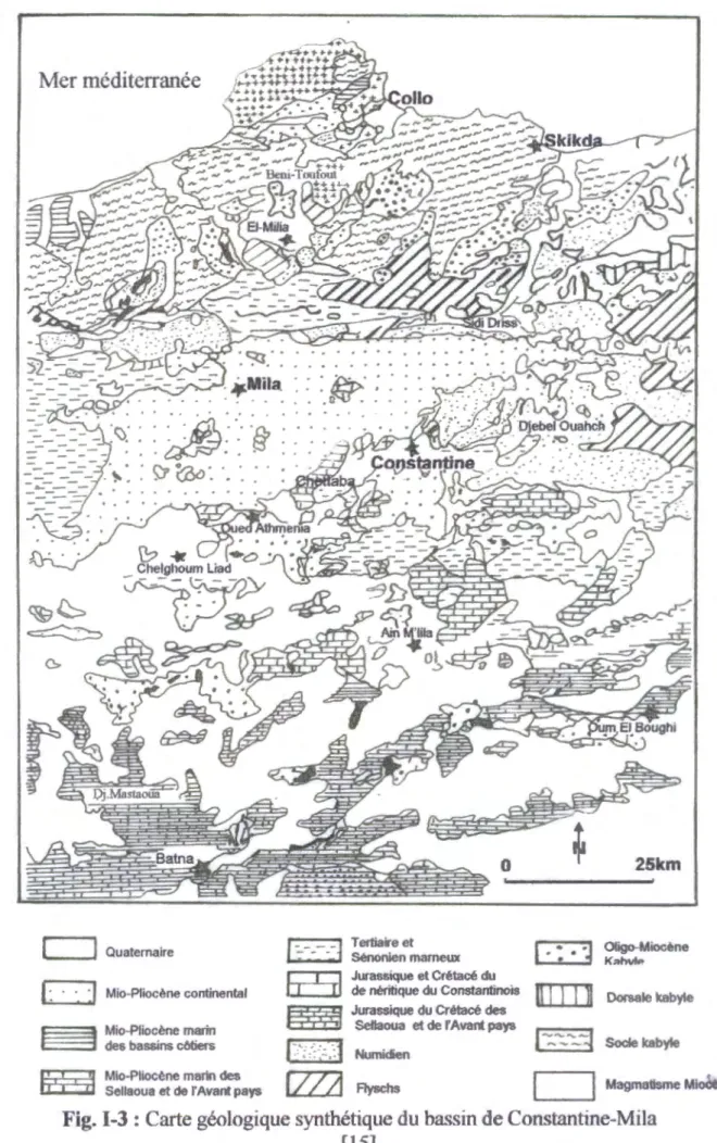 Fig. 1-3: Carte géologique synthétique du bassin de Constantine-Mila  flSl 