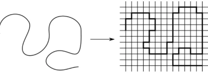 Figure 2. Approximation d’un polym`ere par un chemin Γ (auto-´evitant) dans Z 2 .