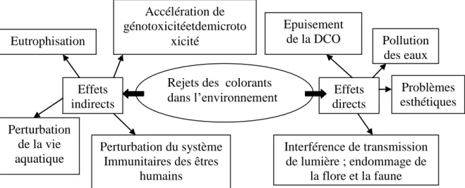 Figure I.14 : Représentation schématique des effets des effluents de l’industrie textile sur  l’environnement [20]