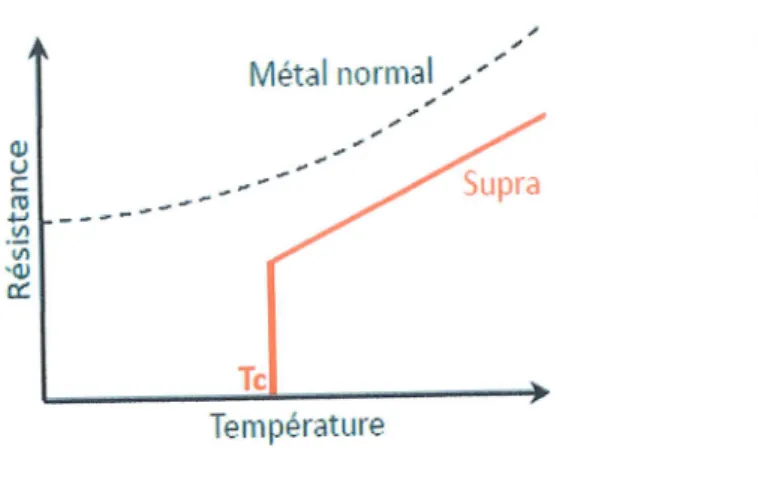 Fig  l2.Comportement  des  r6sistivit6s  d'un  supraconducteur  et  d'un m6tal  normal  en temP6rature.