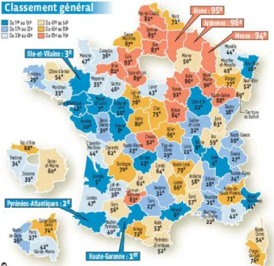 Figure 1 – Classement des départements français où il fait bon vivre de 2008. 