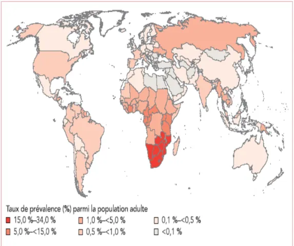 Figure n°5 : Infection à VIH en 2008: un aperçu mondial 