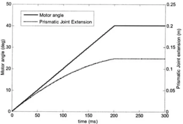 Figure  3-4:  Motor  angle  input  and  equivalent  displacement  for  the  prismatic  actuator  used in  the  model