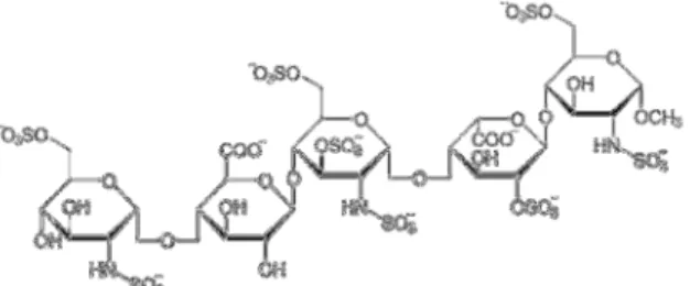 Figure 2: Structure chimique d’un pentamère d’héparine, glycosaminoglicane fortement chargé négativement