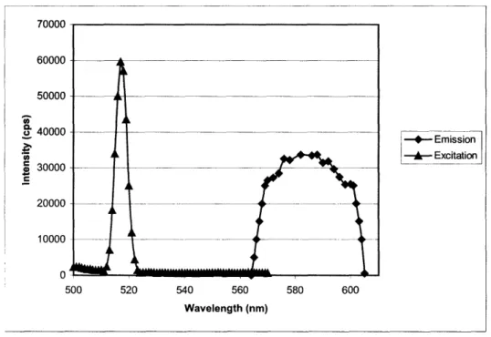 Figure  8:  Plot  showing  data  from  an  excitation  and  emission  scan  of  rhodamin