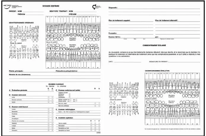 Figure 6 : exemple d’une fiche dentaire utilisable par un praticien pour l’examen clinique