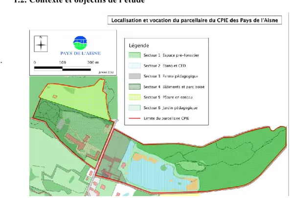 Figure 1 : Localisation et vocation du parcellaire du CPIE des Pays de l’Aisne 