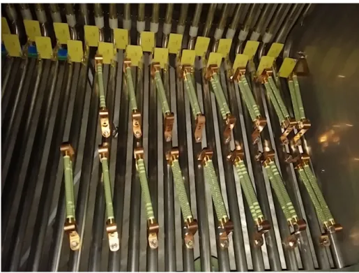 Figure 15. The Metallux HVR 969.23 resistors mounted on the 16 field cage loops closest to the cathode.