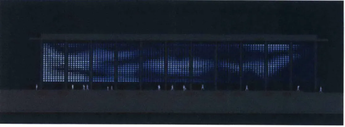 Figure 1:  A rendering  of what thousands  of individually  powered VAWTs  equipped with LEDs  might look like at  night (Yoon, 2010).