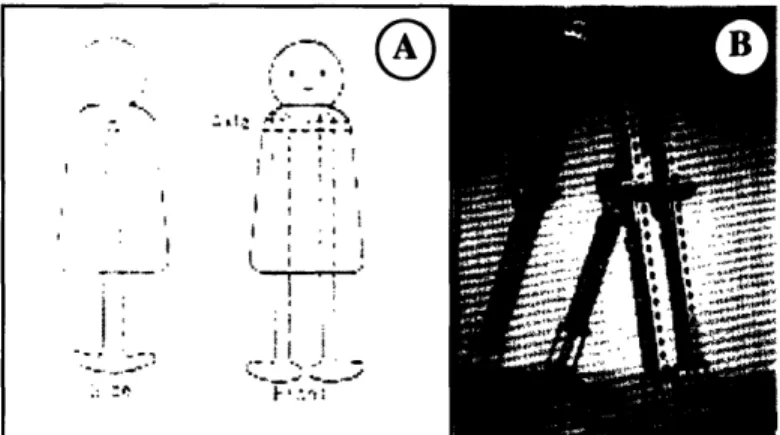 Figure  1-1: McGeer's  Passive Walkers.  McGeer's  passive-walker toy (A) and his kneed walker (B) are simple mechanical devices capable of unpowered stable walking.
