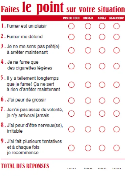 Figure 10 : Questionnaire de prise en charge du patient tabagique. 