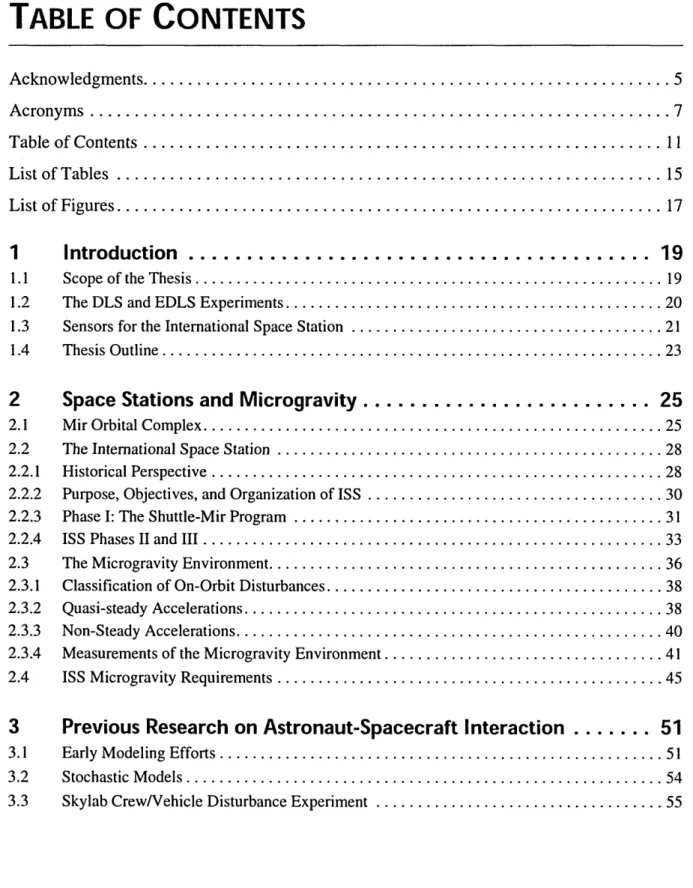 TABLE  OF  CONTENTS Acknowledgments................... Acronym s........................