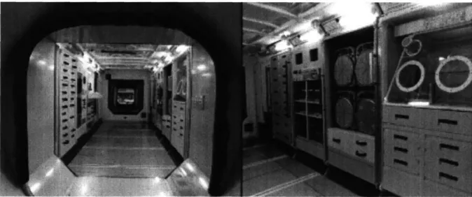 Figure  2.5:  The  photographs show  the mock-up of the  U.S.  Laboratory  at the Johnson Space Center  [69].
