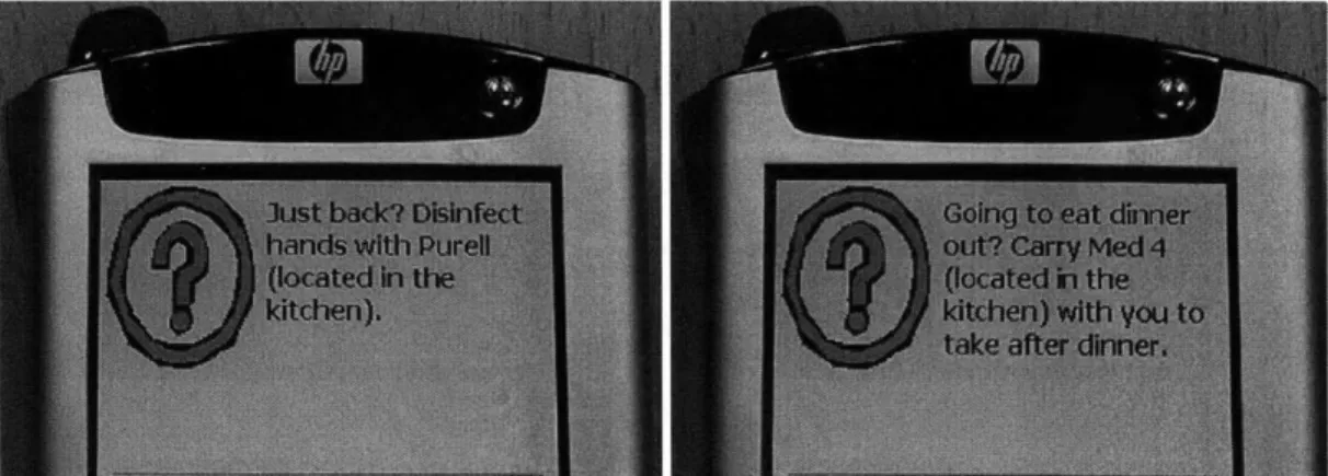 Figure  3-1:  Examples  of adaptive  messages  on  a  handheld  interface  used  in this  work