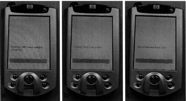 Figure 4-9:  Examples of messages  simulating the sensing  of medication  and other healthcare tasks