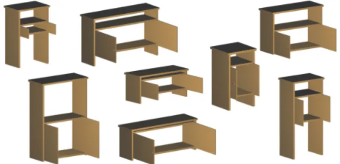 Figure 11 depicts a few results built using our tool. We indicate in the figure the number of individual parts in each design