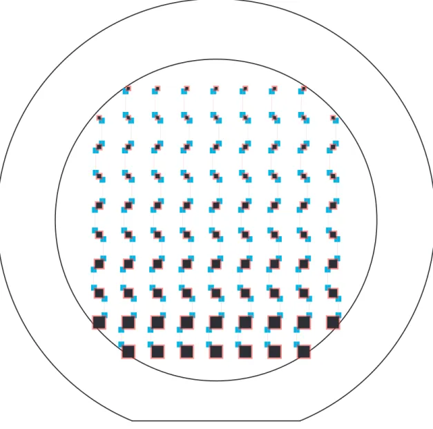 Figure 2-6: Overlay of Round 3b devices (actual size). The wafer is 150 mm in diameter.