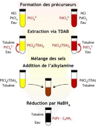 Figure 2-24 : Schéma du protocole de synthèse du PdPt par TPLL. 