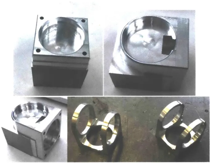 Figure  3-6:  The  manufacturing  process  to  make  the  wrist  bearing  block The  timing  pulleys  were  made  from  existing  timing  pulleys  and  required  unique fixturing  and  zeroing