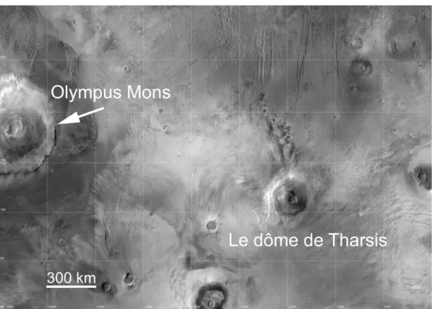 Figure 1-4: Vue d’ ensemble du Olympus Mons et du Dôme de Tharsis (MGS MOC No. MOC2-299, 01/02/02)