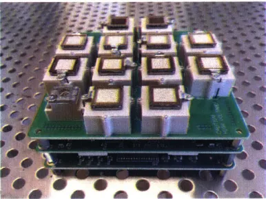 Figure  1:  A  fully  assembled  and  mounted  thruster  board  assembly.  On  the  bottom left  is  a  sensor  designed  to  determine  when  the  thrusters  are  ready  to  fire.