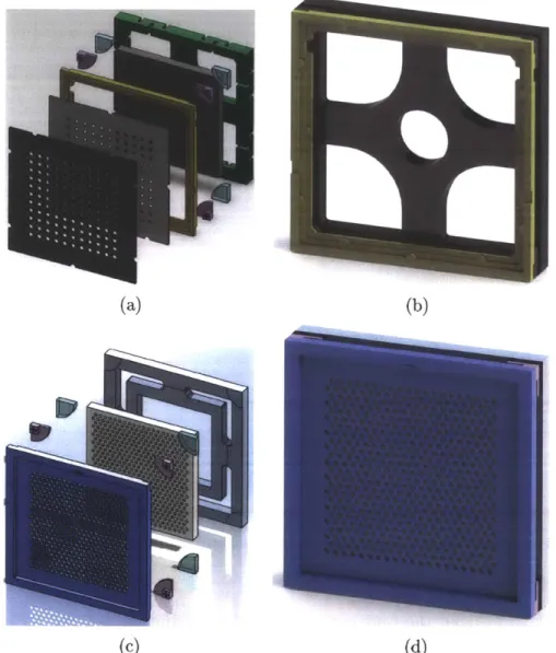 Figure  2-3:  Exploded  and  collapsed  views  of the  (a,b)  iEPS  2.0  and  (c,d)  iEPS  2.2F designs  as  modeled  with  CAD  3oftware.