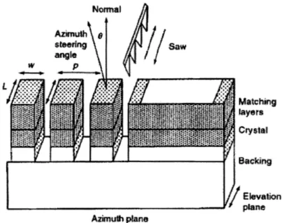 Figure  2-2:  Diagram  of  1D  transducer  slicing.  Elements  have  pitch  p,  width  w  and  length l  [56].