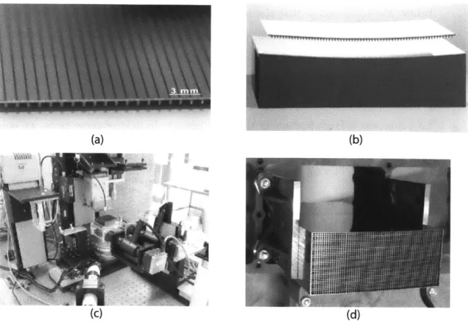 Figure  1-12:  Photographs  of the ESA  pore optics fabrication  process.  (a)  Silicon wafer after  backside  ribsawing  and  front  side  metallization