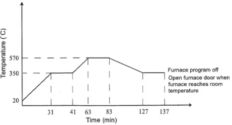 Figure  1-16: The  temperature  cycle  followed  for  slumping  the  glass  between  two porous  mandrels